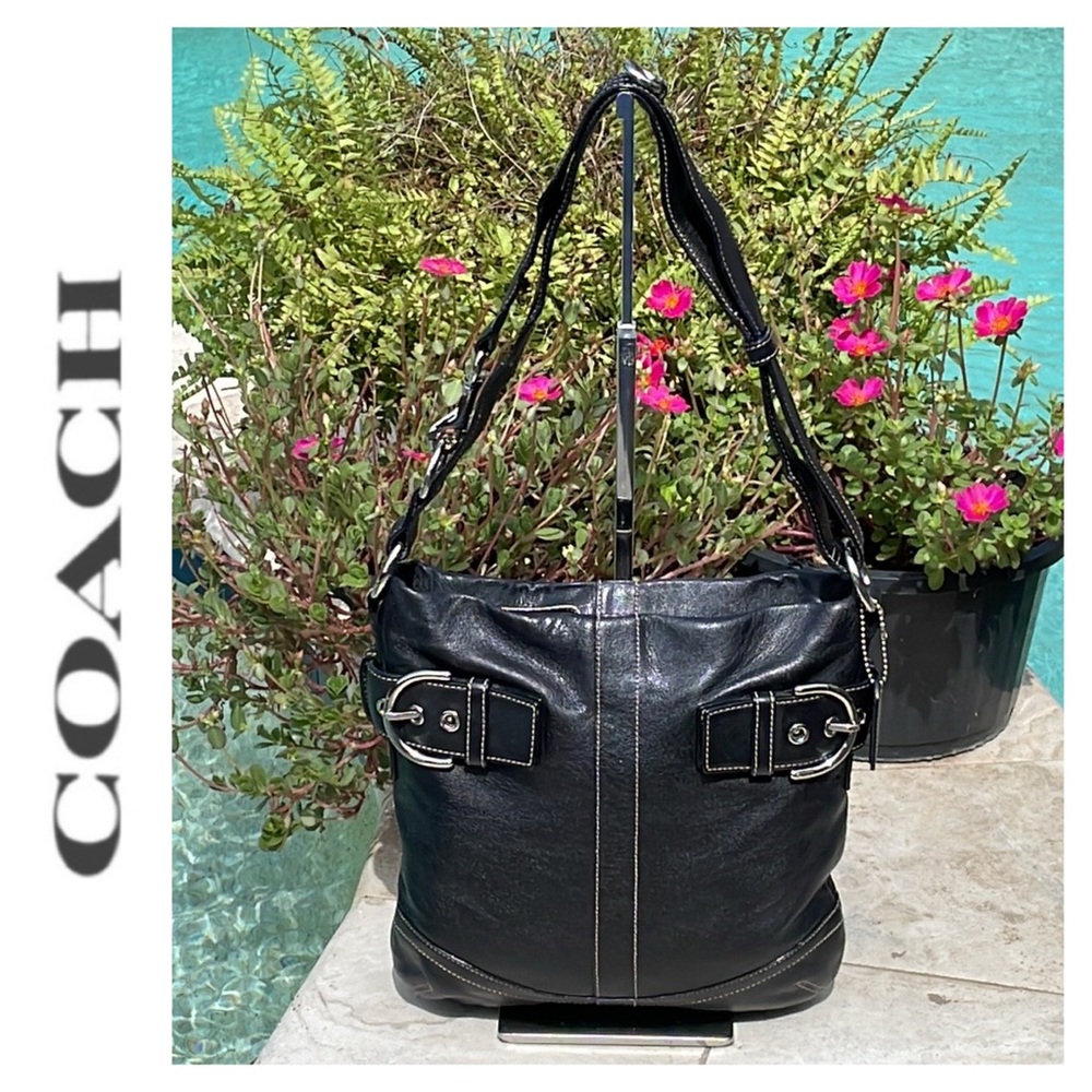 Coach Soho Blk XBody/Shoulder Bag with Buckle Accents.  Silver-Toned Hardware.